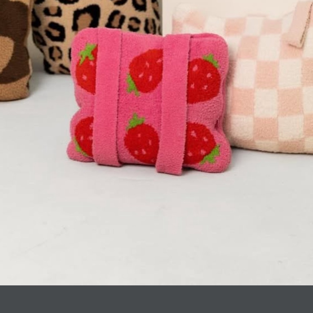 Staykation X Krista Horton. Strawberry Pattern Pink Throw Quillow Blanket